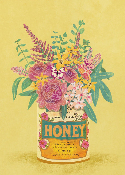 Flores en una lata de miel vintage | Impresiones en Lienzo