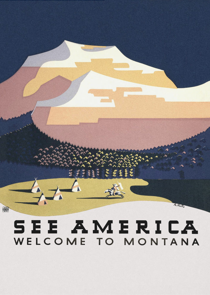 Se Amerika. Velkommen til Montana (1936) Rejse Plakater - Kunsttryk Af Richard Halls | Lærredsbilleder
