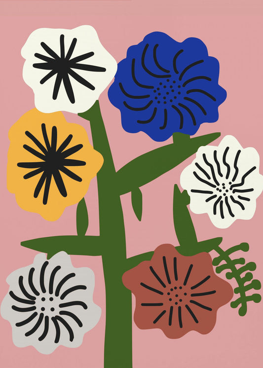 Stiliserade blommor med djärva färger | Poster