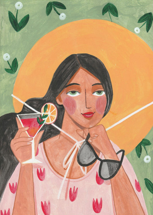 Abstrakt modern bohemisk kvinna med cocktail | Poster