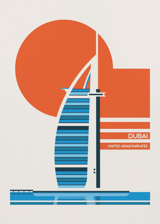 Minimalistisk retro resetavla med Burj Al Arab i Dubai | Canvastavla