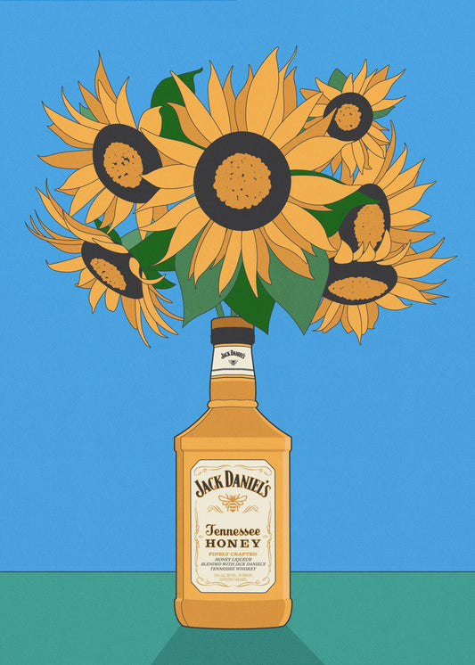 Solrosor i honung med whisky, retro illustration | Poster