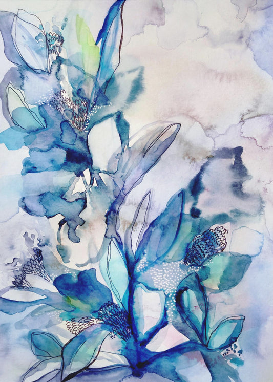 Aqua Blommor | Canvas