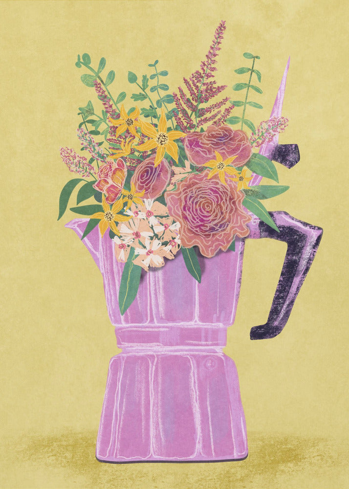 Espressomaskin med blommor | Poster