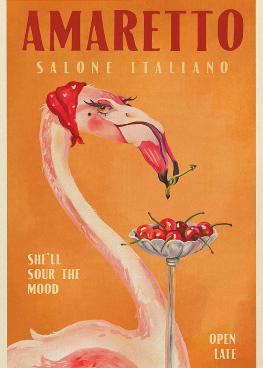 Amaretto Flamingo Art Deco Italiensk Café Resekonst | Poster