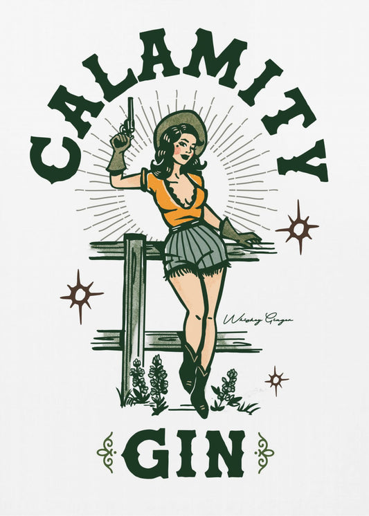 Rolig retro western cowgirl-konst med Calamity Gin | Canvastavla