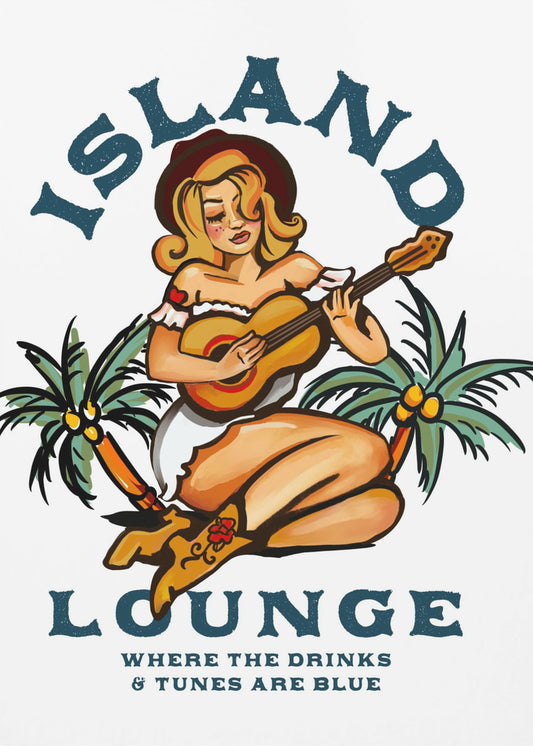 Island Lounge Tropisk pinuppa som spelar gitarr | Poster