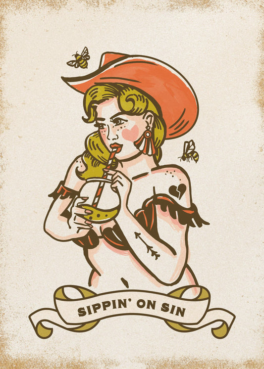 Sippin On Sin Söt &amp; Kaxig Cowgirl Konst | Canvastavla