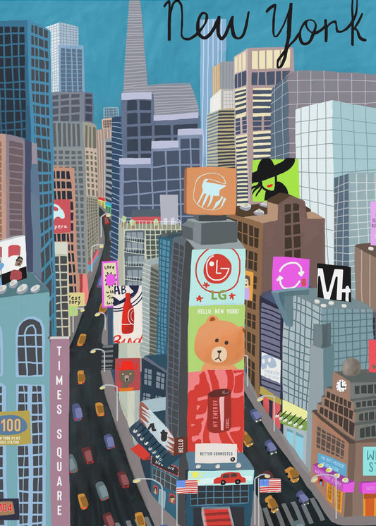 Illustration av Times Square, New York av konstnären Carla Daly | Canvastavla