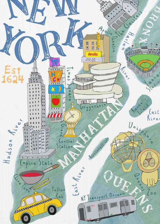 Illustrerad karta över New York av konstnären Carla Daly | Canvas