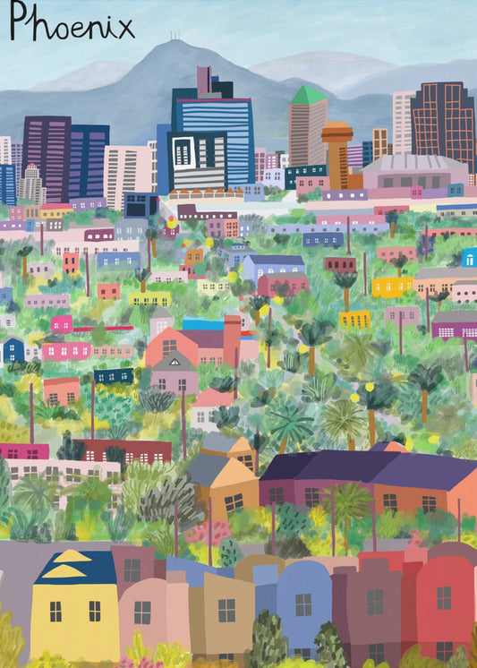 View Over Phoenix Arizona Illustrated by Artist Carla daly | Canvas