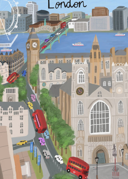 London City med utsikt över Themsen och Big Ben av konstnären Carla Daly | Canvastavla