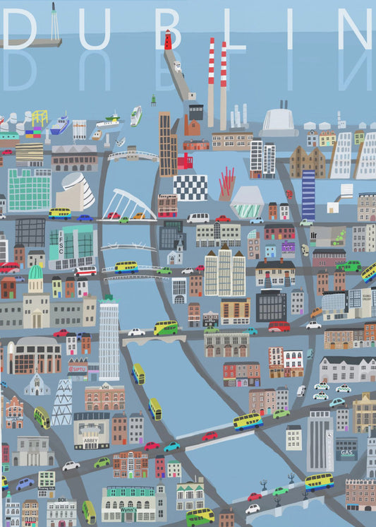 Illustrerad vy över Dublin City, Irland av konstnären Carla Daly | Canvastavla
