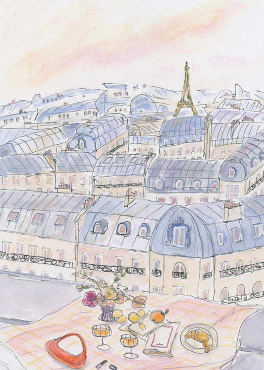 Parisisk takpicknick med utsikt över Eiffeltornet | Poster
