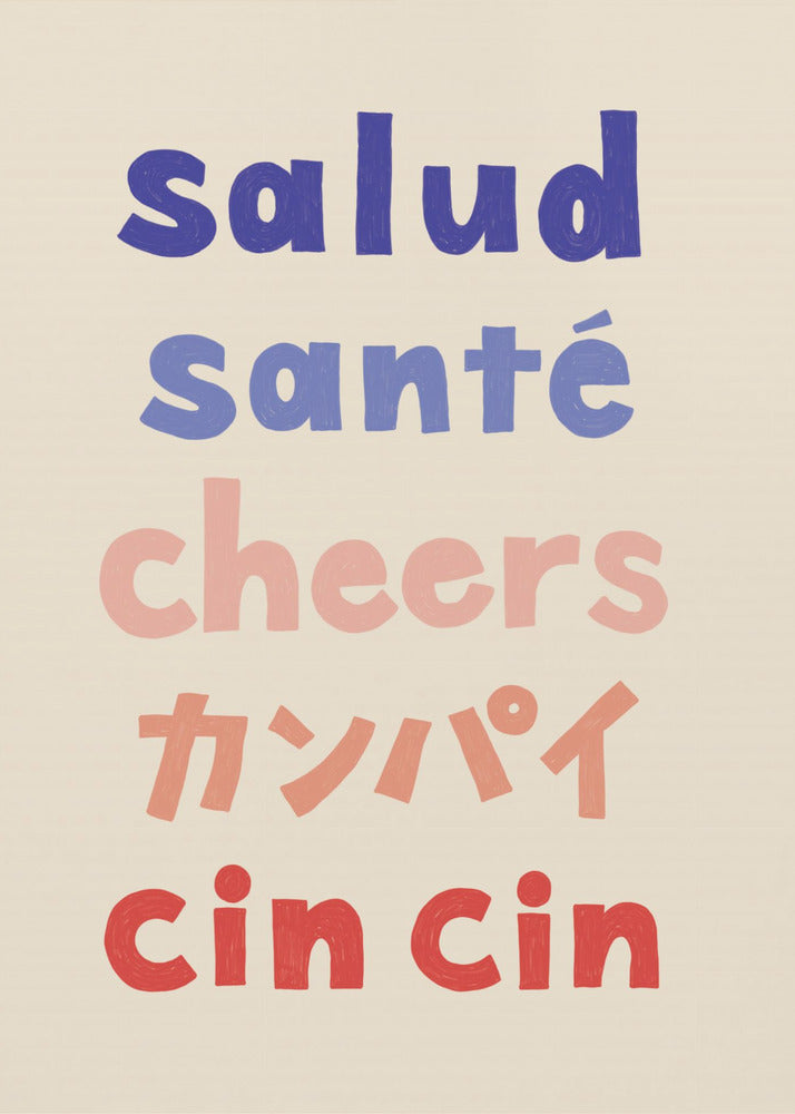 Cheers Typografi - Salud Santé Cheers Kanpai Cin cin | Affisch