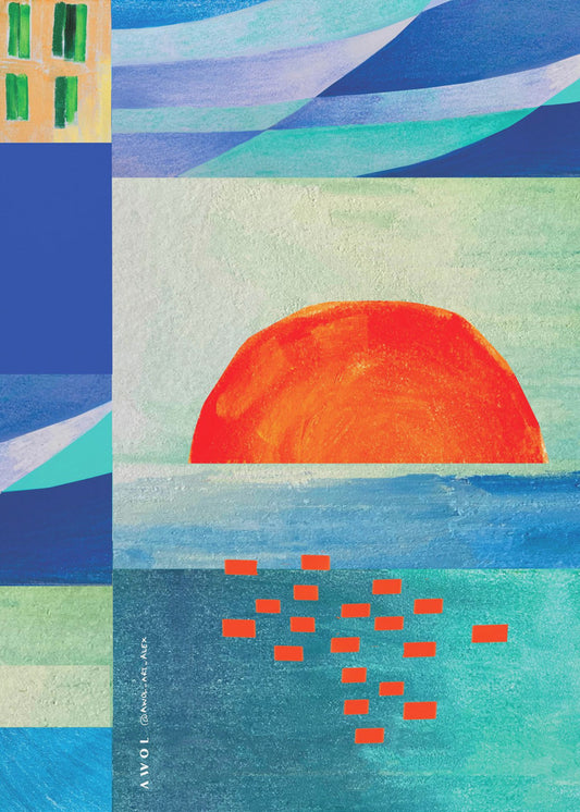 Colourful Mediterranean Sea With Sunrise, Abstract Coastal Art | Canvas