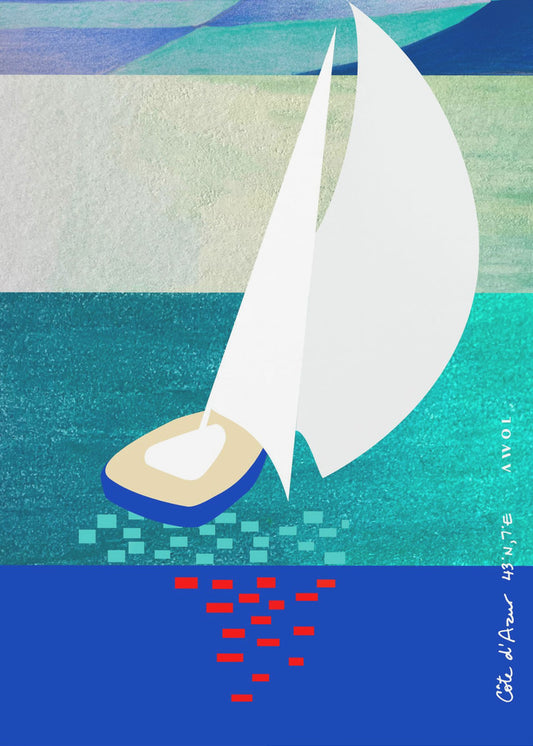 White Sailboat On The French Riviera With Reflections On The Sea | Canvas