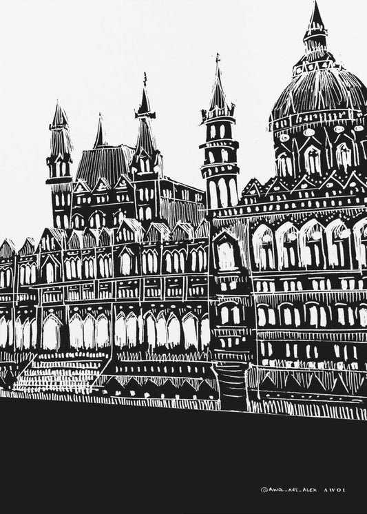 Budapest, Hungary City Art, Black And White Architecture Drawing | Canvas