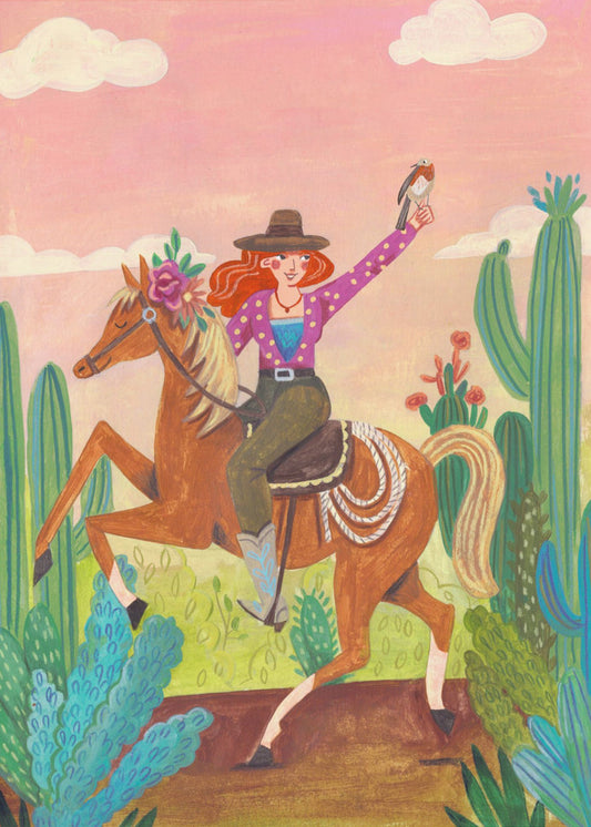 Cowgirl på häst i öknen | Canvastavla