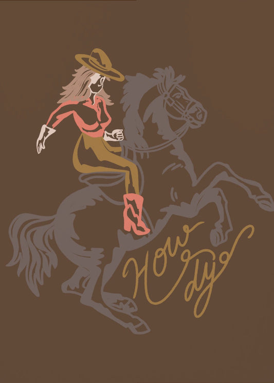 Cowgirl som rider på en ryggande häst | Canvas