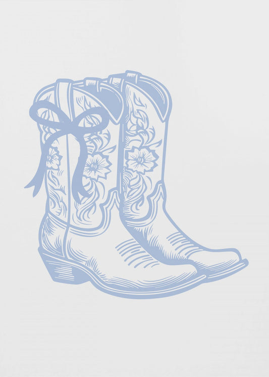 Ljusblå Cowgirl-stövlar med rosett | Canvas