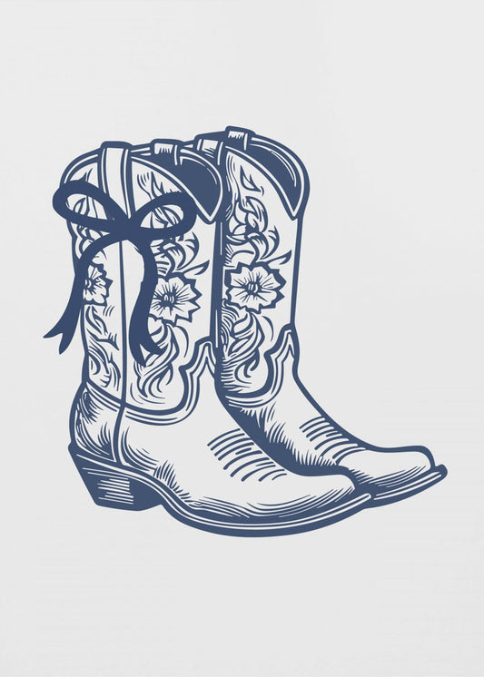 Marinblå Cowgirlstövlar med rosett | Canvas