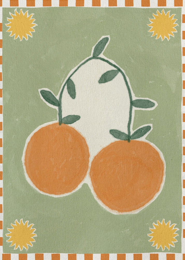 Orange frukt på grön bakgrund | Canvastavla