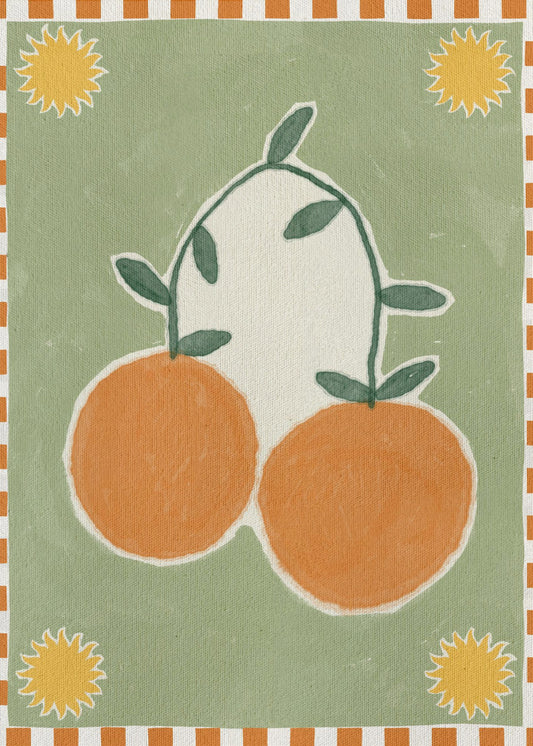 Orange frukt på grön bakgrund | Canvastavla