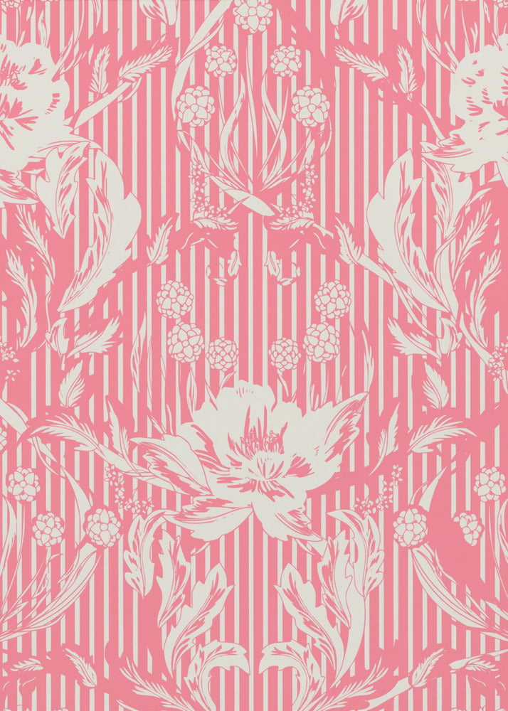 Floral Heritage Morris monokroma ränder hallonrött mönster | Posters