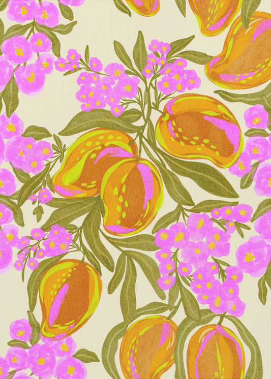 Tropiskt tema med frodiga mango och blommor | Poster