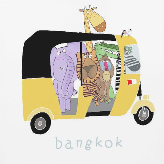 Djungeldjur tar en tur i en Bangkok Tuk Tuk av Carla Daly | Canvas