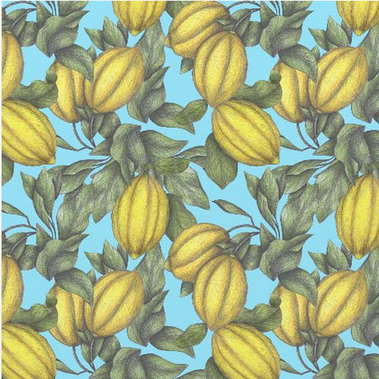 Mönster av gul citron med gröna blad | Canvastavla
